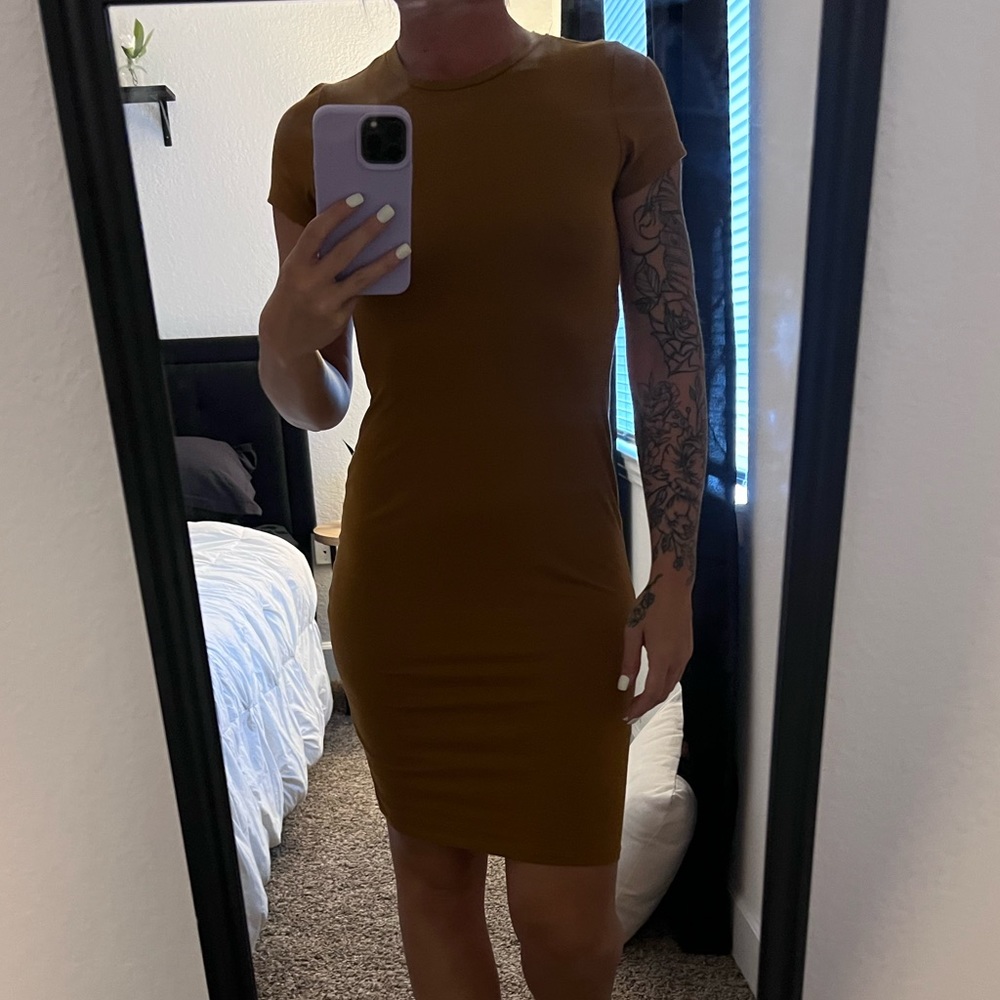 Mustard yellow knee length tee shirt dress